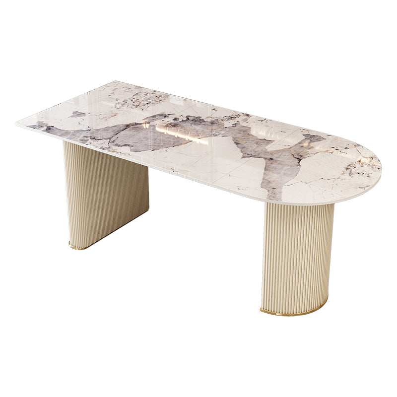 Luxury Free Form Dining Table Sintered Stone Home Fixed Double Base Table