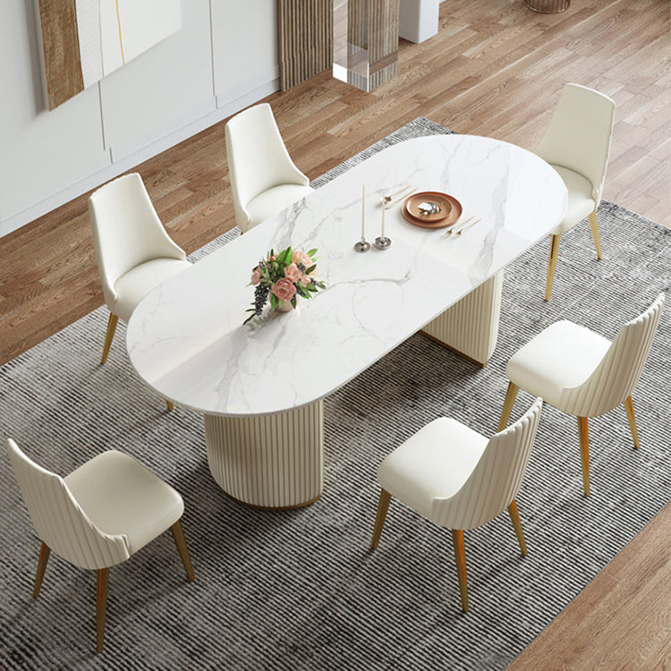 Oval Sintered Stone Dining Table Luxury Fixed Table with Double Base