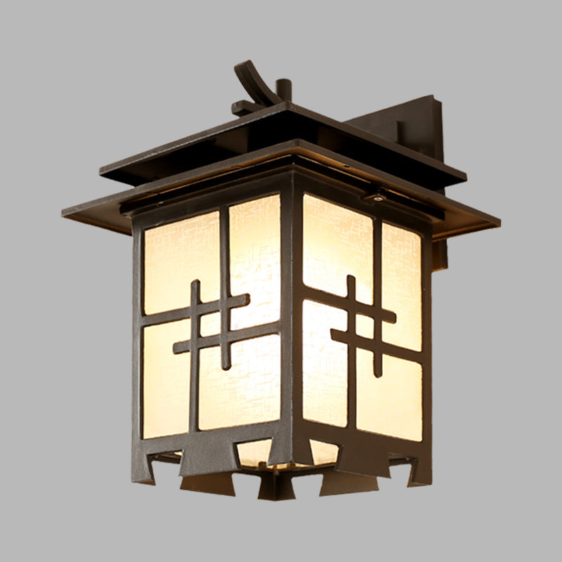 1 Light Sconce Light Fixture Farmhouse Outdoor Wall Lamp with Square Textured Glass Shade in Brass/Black