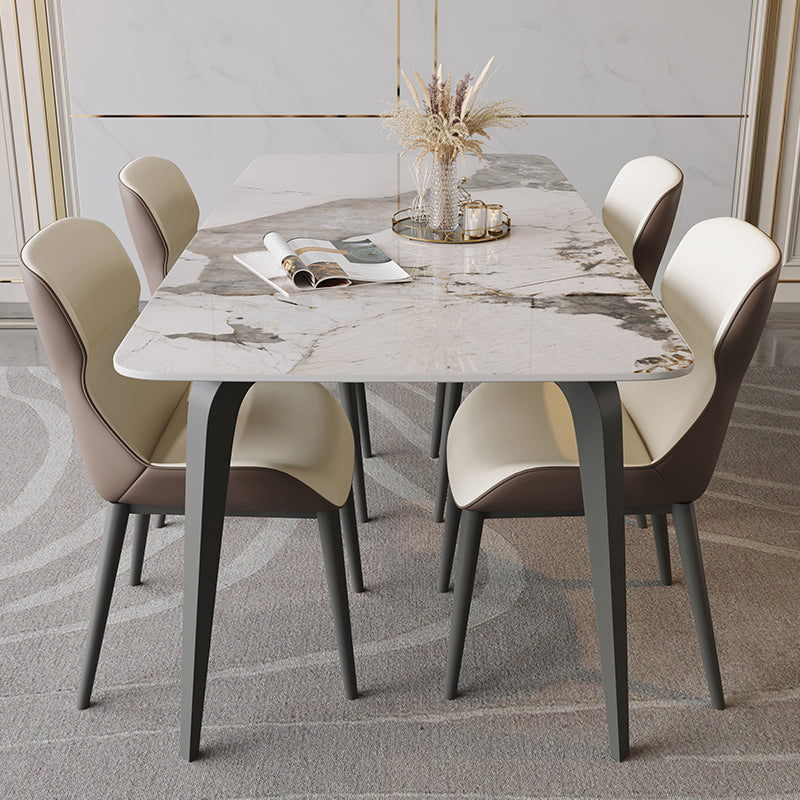 Industrial Rectangle Dining Table Sintered Stone Fixed Kitchen Table