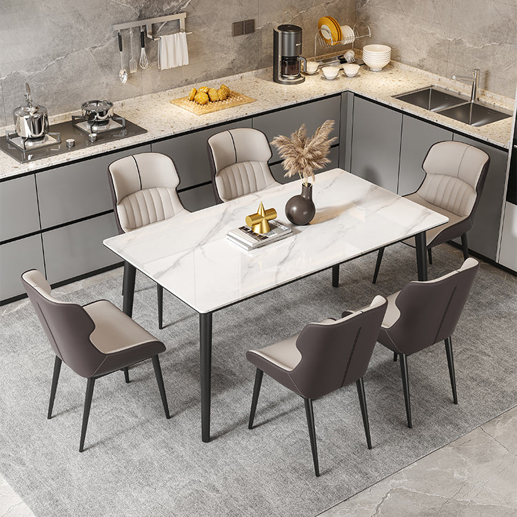 Rectangle Fixed Dining Table Industrial Sintered Stone White Home Table