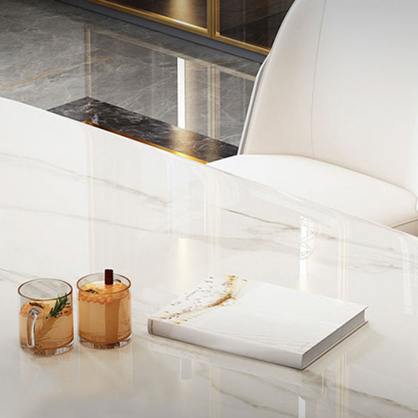 Rectangle Sintered Stone Dining Table Luxury Trestle Base Fixed Table