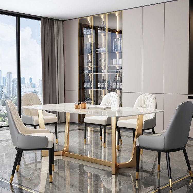 Rectangle Sintered Stone Dining Table Luxury Trestle Base Fixed Table