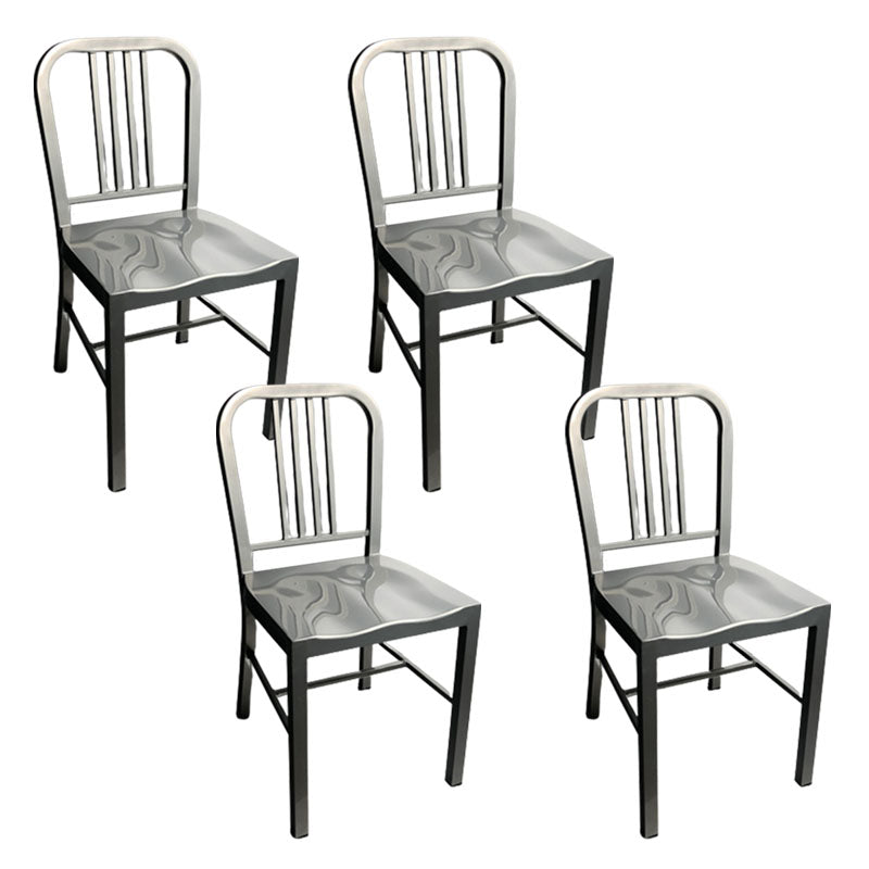 Industrial Metal Dining Room Chairs Slat Back Dining Chair in Silver