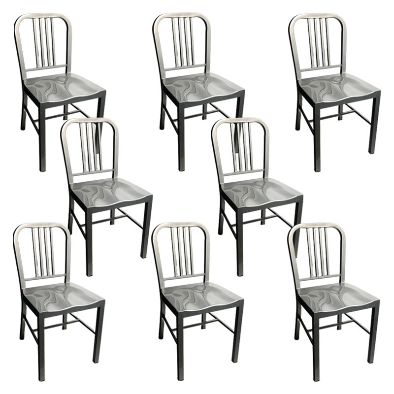 Industrial Metal Dining Room Chairs Slat Back Dining Chair in Silver