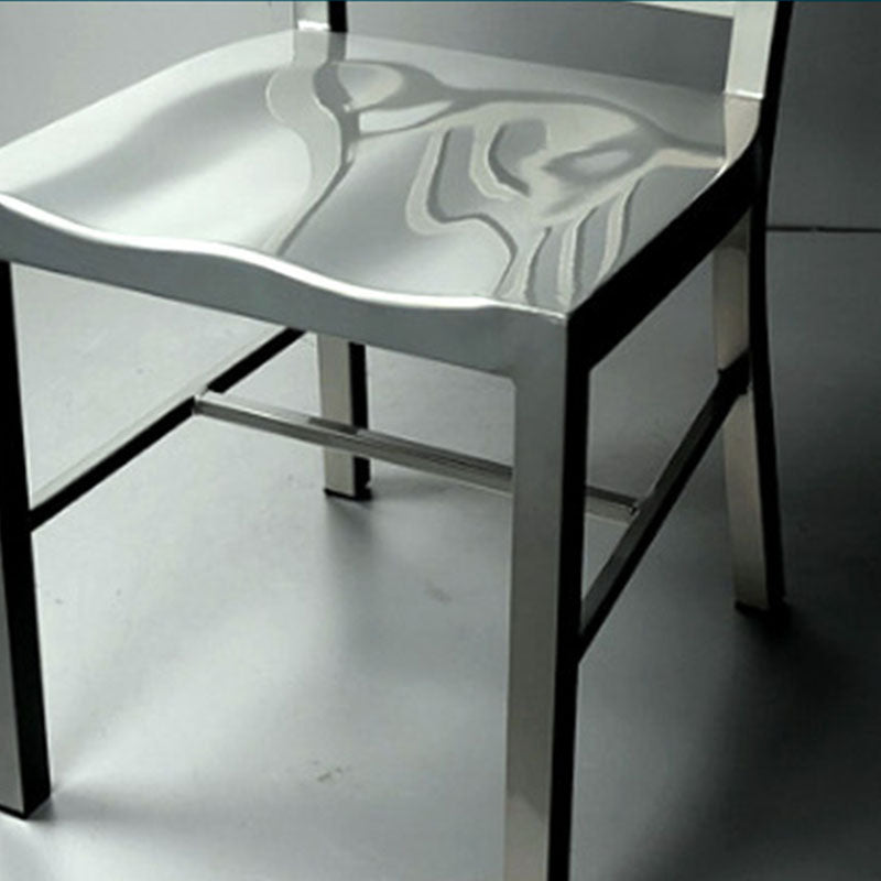 Industrial Metal Dining Room Chairs Slat Back Dining Chair in Silver