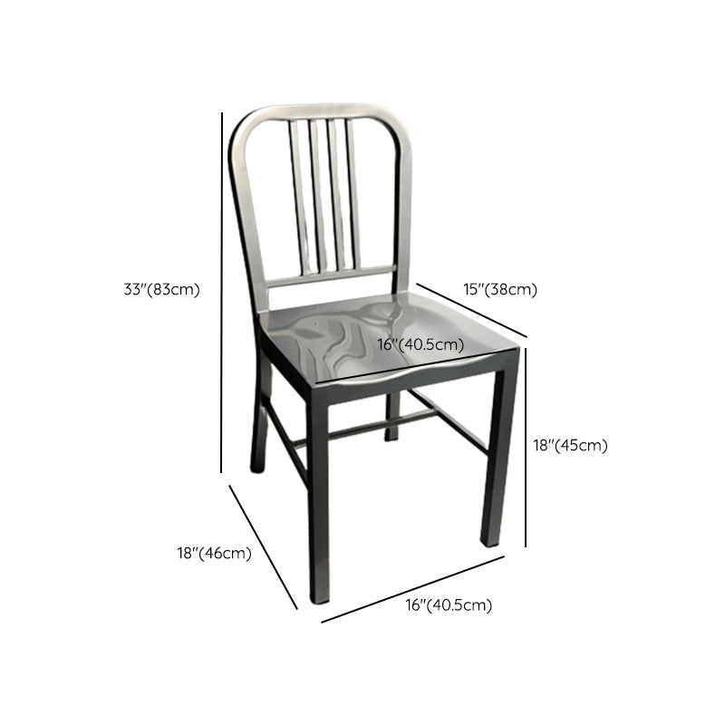 Industrial Metal Dining Room Chairs Slat Back Dining Chair in Silver