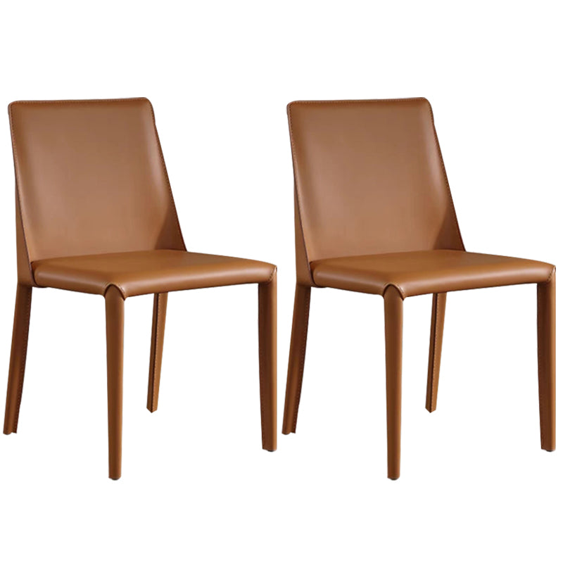 Designer Style Armless Chair Leather Parsons Back Side Chair for Dining Room