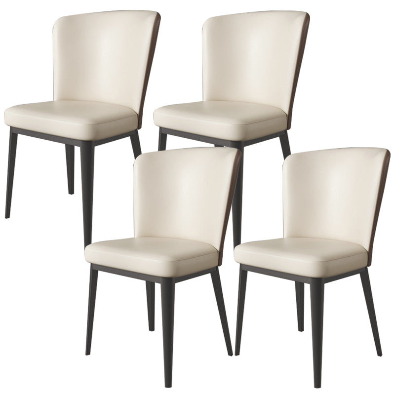 Contemporary Metal Dining Room Chair Armless Faux Leather Side Chairs