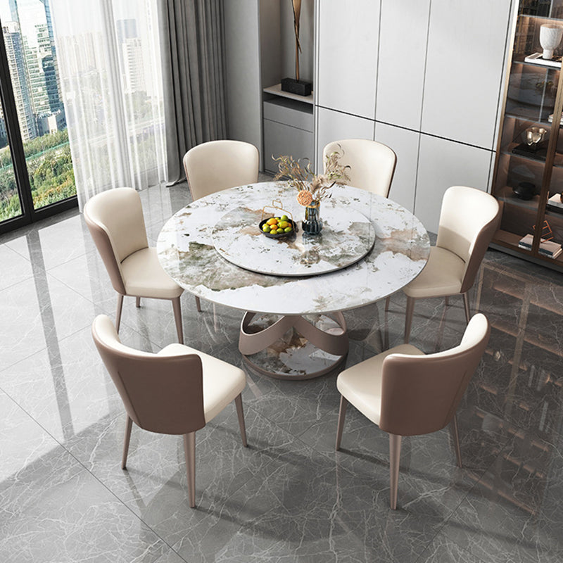 Contemporary Metal Dining Room Chair Armless Faux Leather Side Chairs