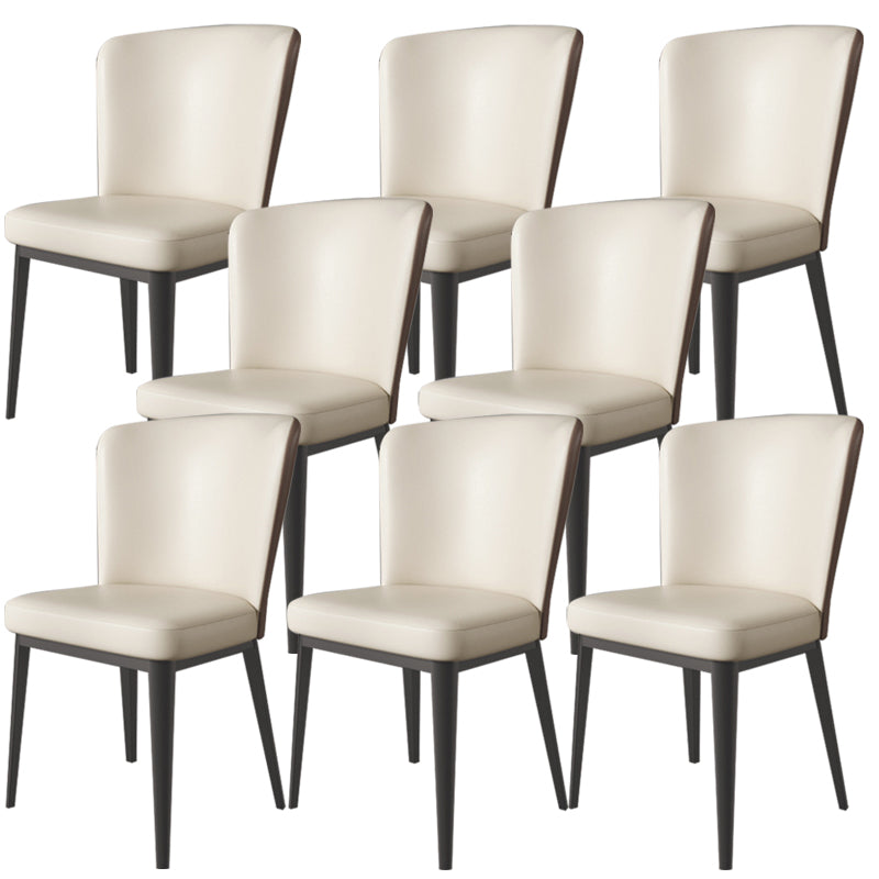 Contemporary Metal Dining Room Chair Armless Faux Leather Side Chairs