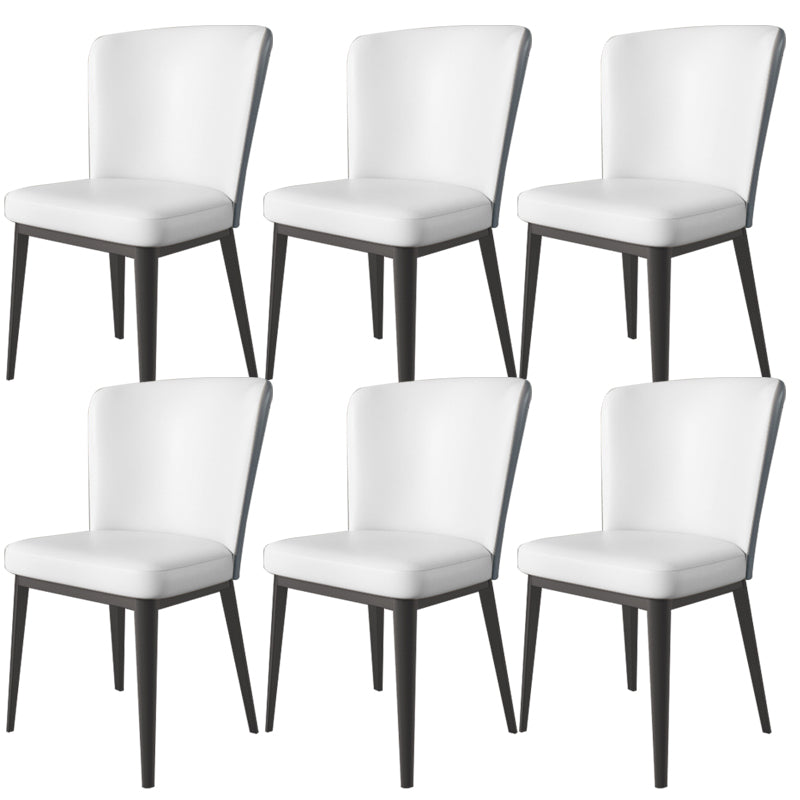 Contemporary Metal Dining Room Chair Armless Faux Leather Side Chairs