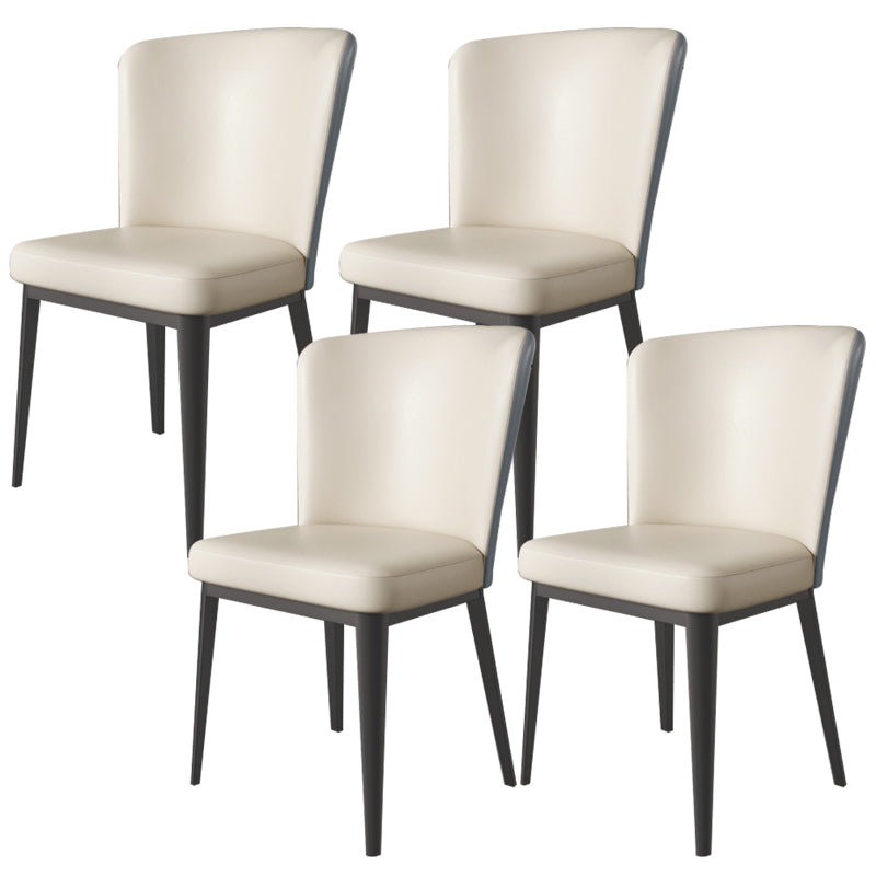 Contemporary Metal Dining Room Chair Armless Faux Leather Side Chairs