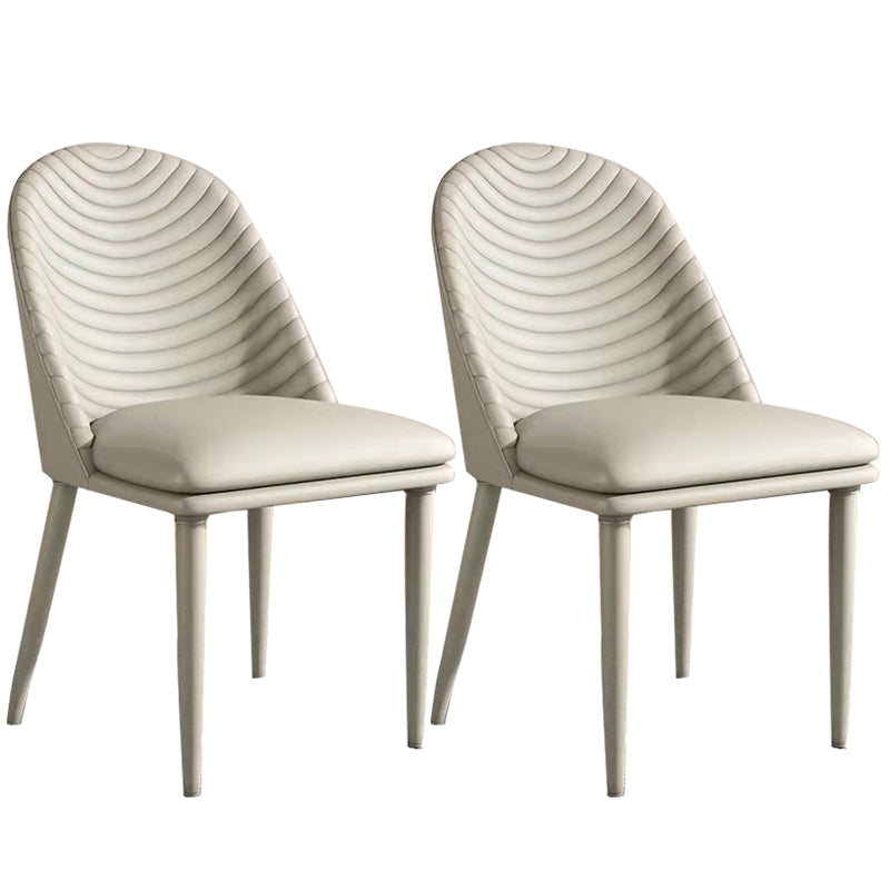 Modern Style Metal Dining Chair Faux Leather Armless Dining Room Chair for Home Use