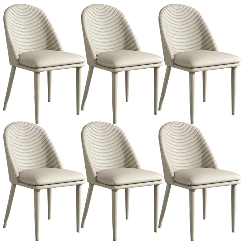 Modern Style Metal Dining Chair Faux Leather Armless Dining Room Chair for Home Use