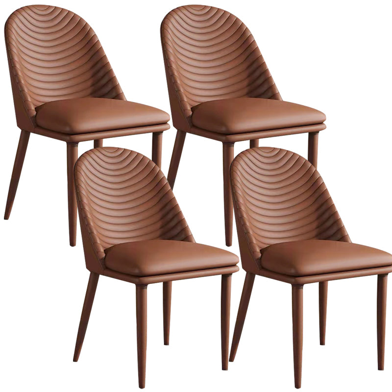 Modern Style Metal Dining Chair Faux Leather Armless Dining Room Chair for Home Use