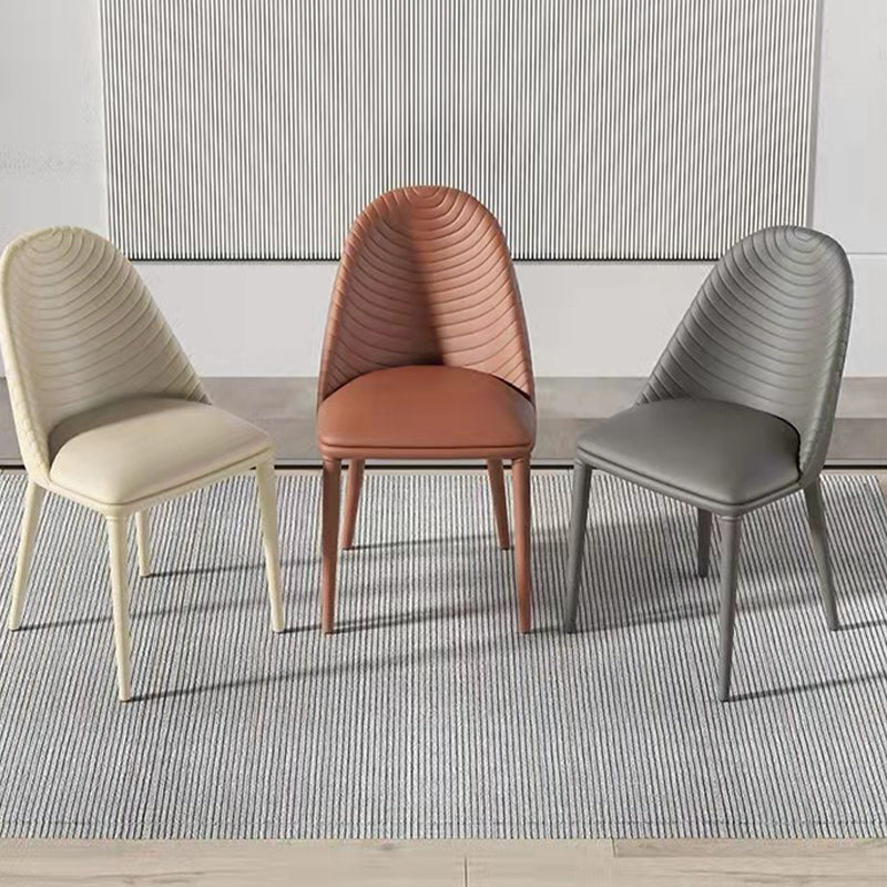 Modern Style Metal Dining Chair Faux Leather Armless Dining Room Chair for Home Use