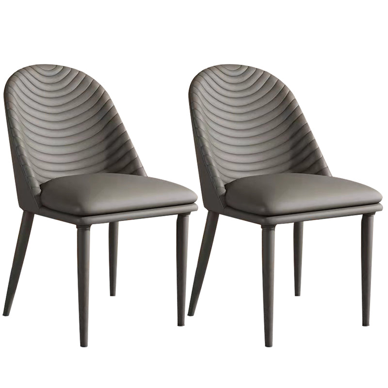 Modern Style Metal Dining Chair Faux Leather Armless Dining Room Chair for Home Use