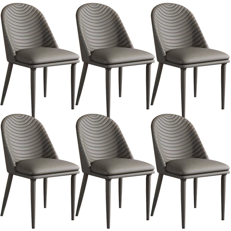 Modern Style Metal Dining Chair Faux Leather Armless Dining Room Chair for Home Use