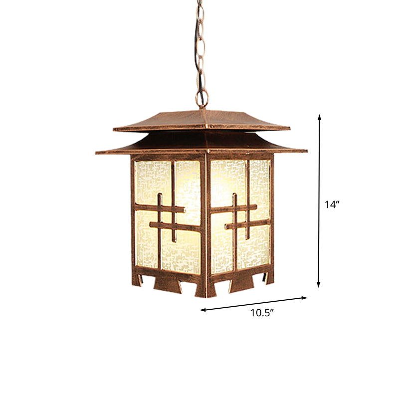 1-Light Suspension Light Lodges Passage Ceiling Pendant with Lantern Snowflake Glass Shade in Coffee