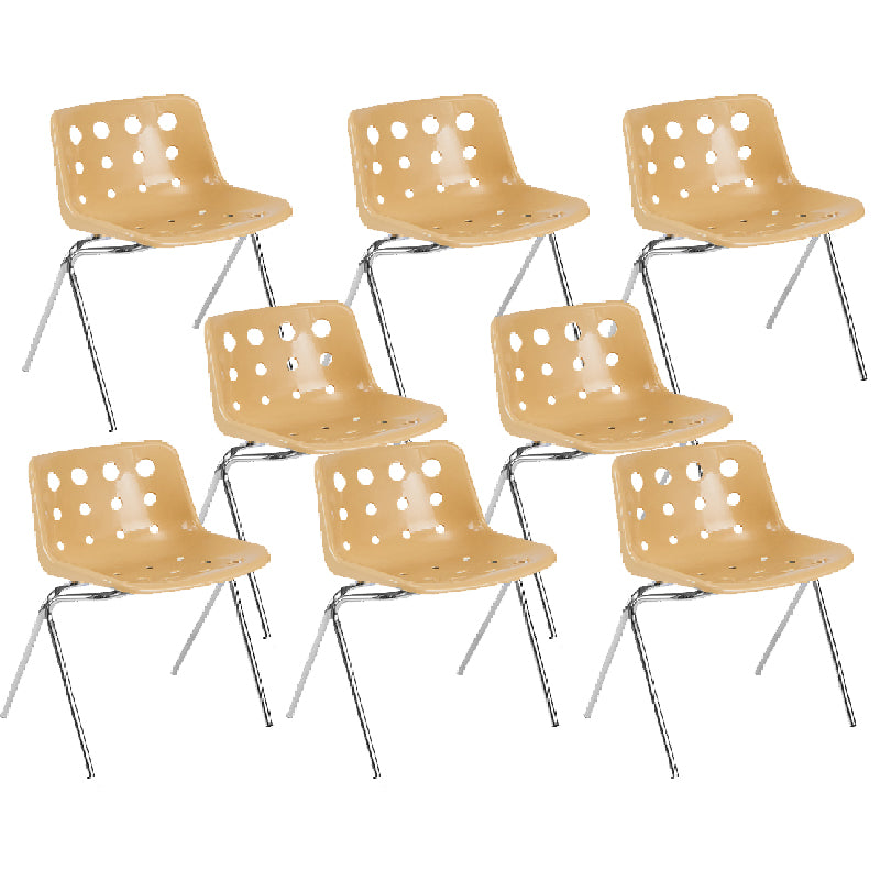 Contemporary Style Armless Chair Plastic Dining Chair with Metal Legs