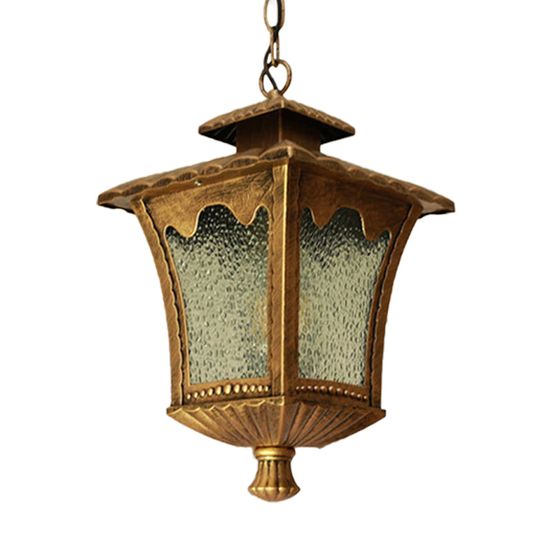 Aluminum Black/Bronze Pendant Tetragonal Lotus 1 Light Rustic Pendulum Light with Water Glass Shade