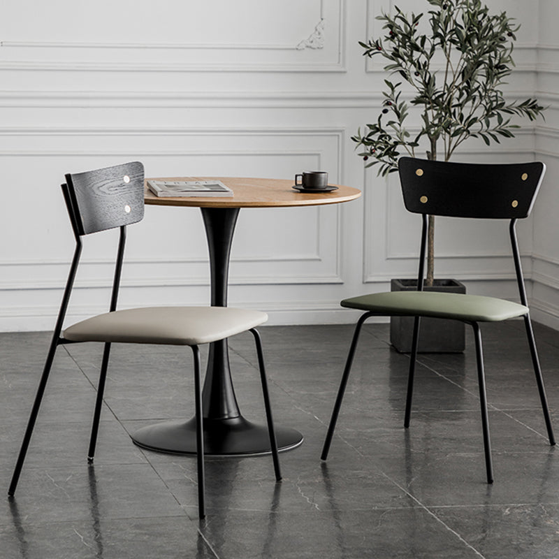 Industrial Upholstered Armless Chair Open Back Side Leather Chair with Metal Base