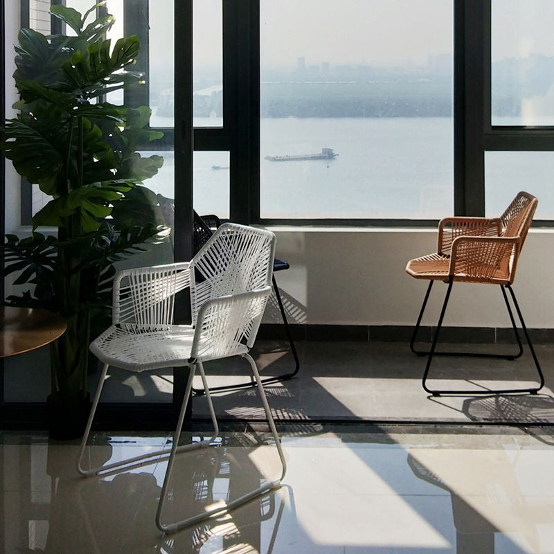 Modern Cross Back Side Chair Plastic Arm Chair with Metal Base for Dining Room