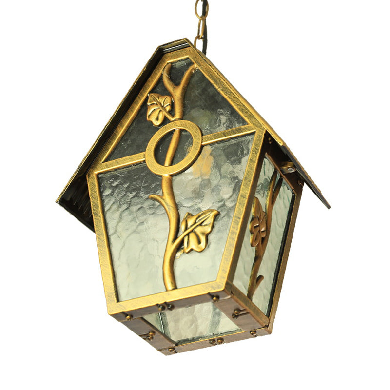 Kit d'éclairage en laiton en laiton en aluminium Forme de la maison de 1 bulbe Plafonge de plafond avec nuance en verre transparent / givré / côtelé