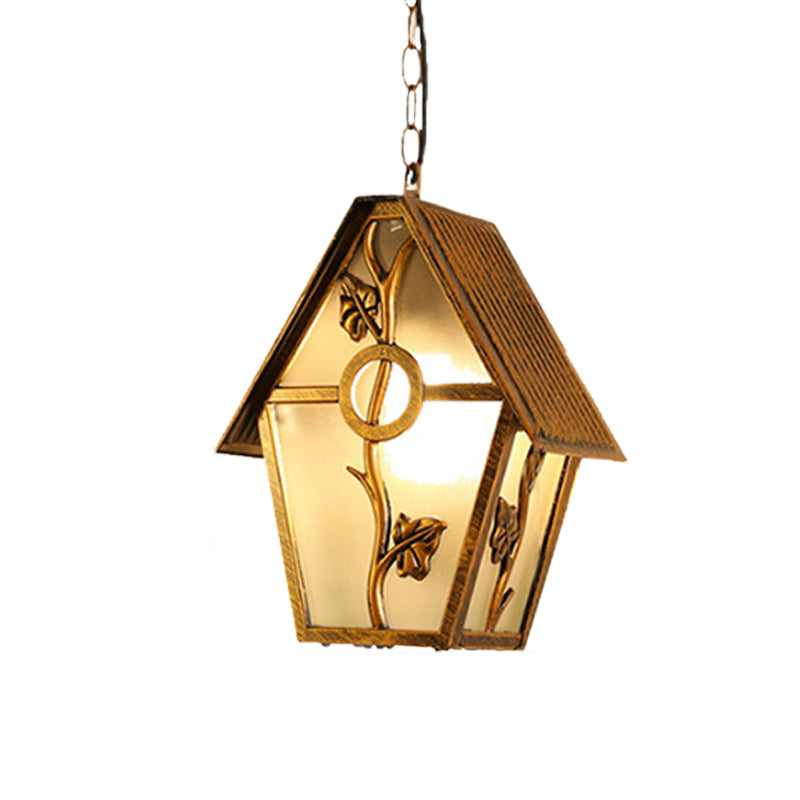 Kit d'éclairage en laiton en laiton en aluminium Forme de la maison de 1 bulbe Plafonge de plafond avec nuance en verre transparent / givré / côtelé