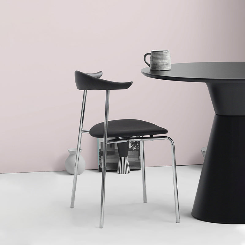 Modern Style Upholstered Armless Chair Leather Dining Chair with Metal Base