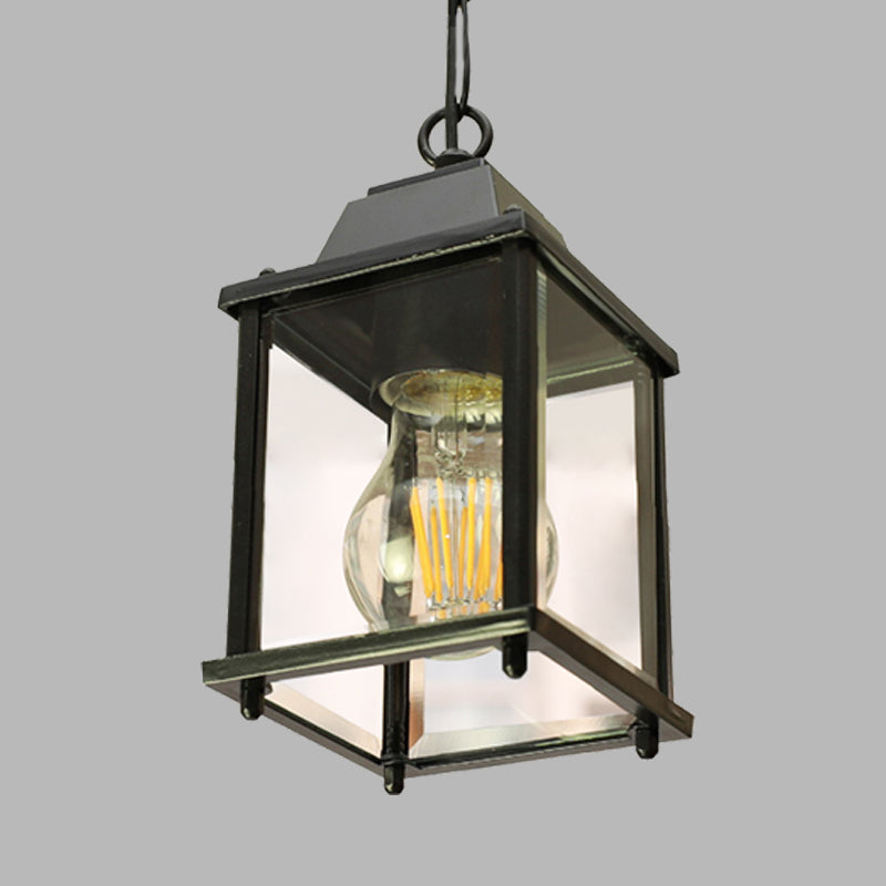 Open Bottom Balcony Pendant Light Lodges Clear Glass 1 Bulb Black Finish Hanging Ceiling Lamp