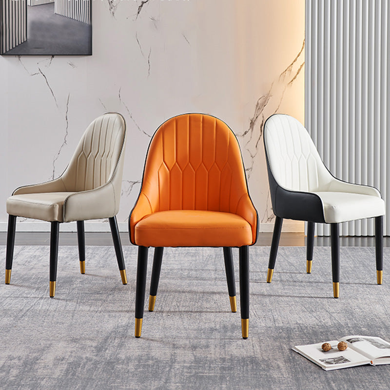 Glam Upholstered Dining Room Chair Faux Leather and Metal Dining Accent Chair