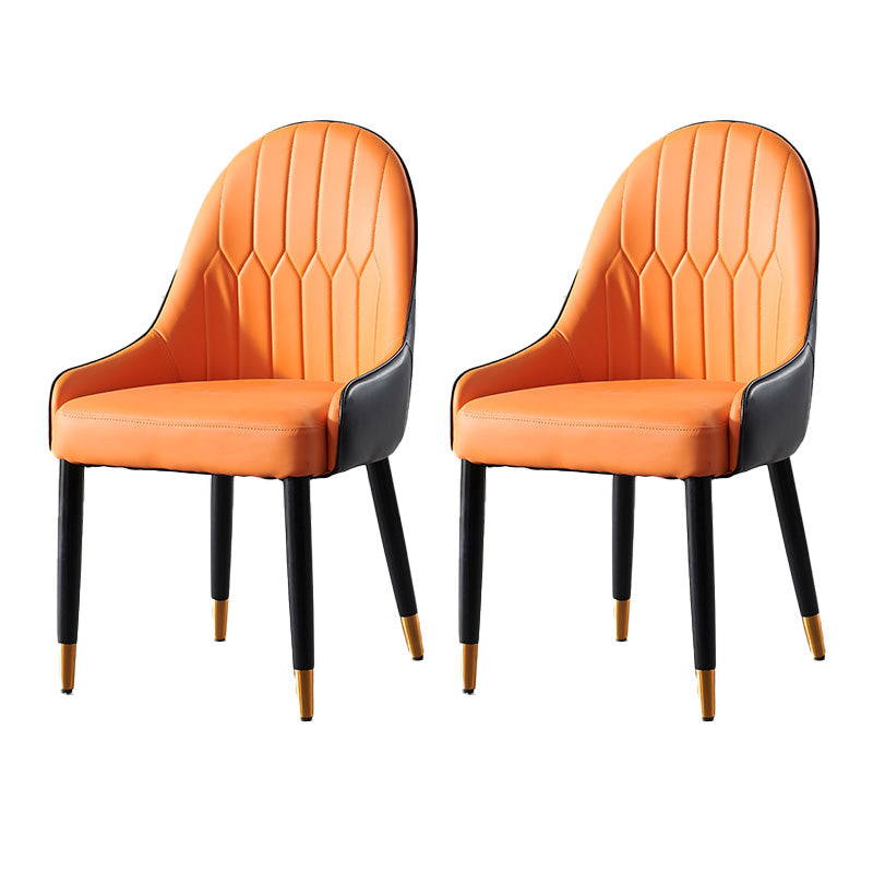 Glam Upholstered Dining Room Chair Faux Leather and Metal Dining Accent Chair