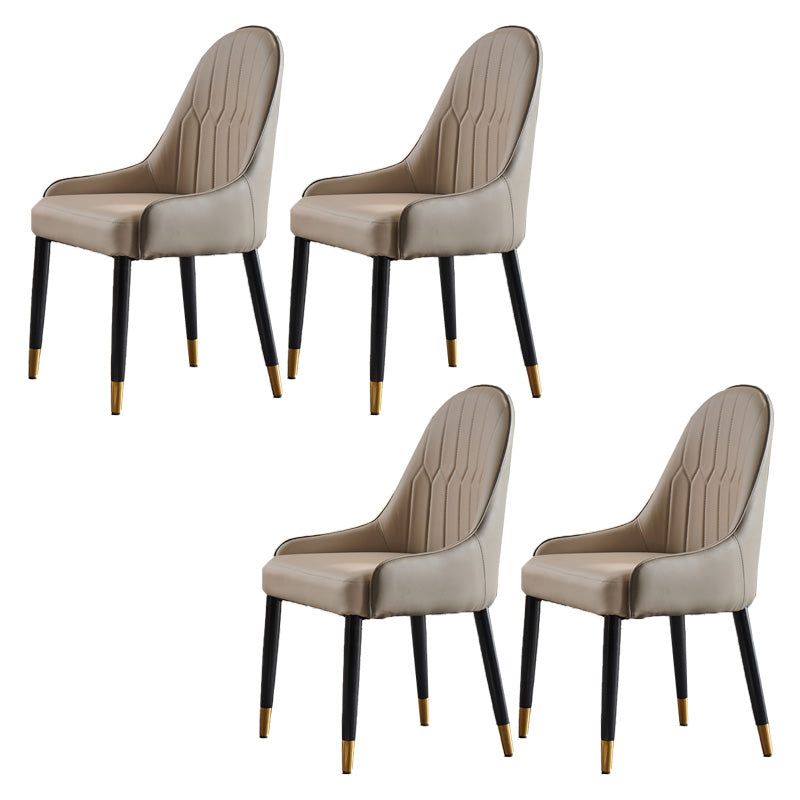 Glam Upholstered Dining Room Chair Faux Leather and Metal Dining Accent Chair