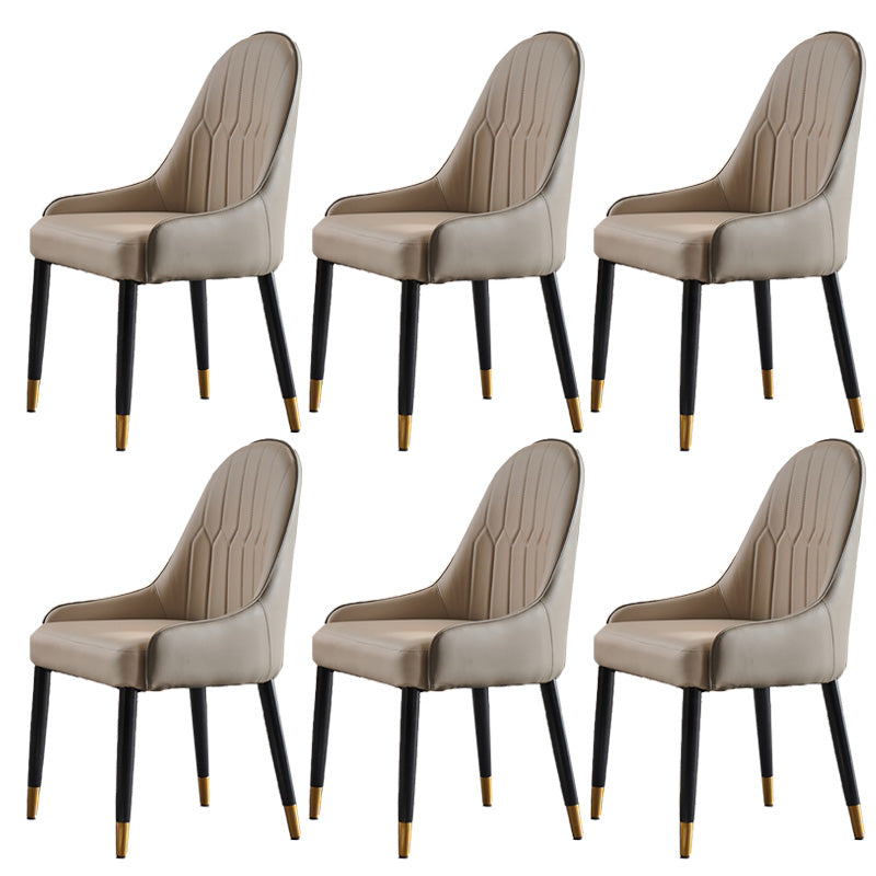 Glam Upholstered Dining Room Chair Faux Leather and Metal Dining Accent Chair