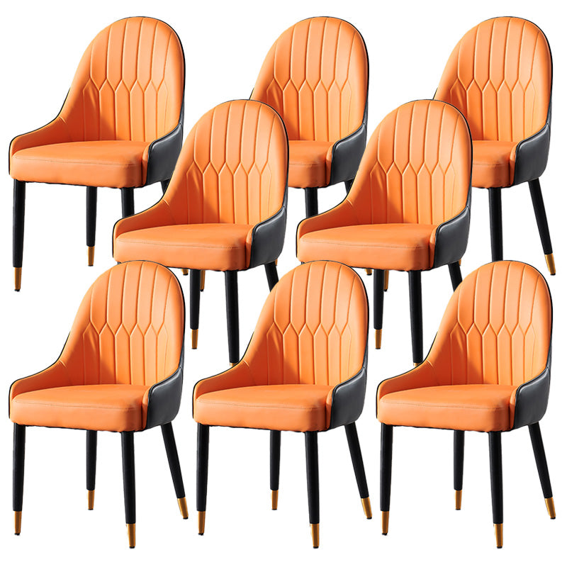 Glam Upholstered Dining Room Chair Faux Leather and Metal Dining Accent Chair