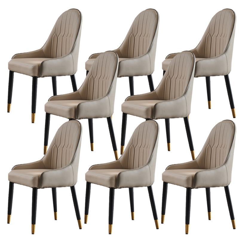 Glam Upholstered Dining Room Chair Faux Leather and Metal Dining Accent Chair