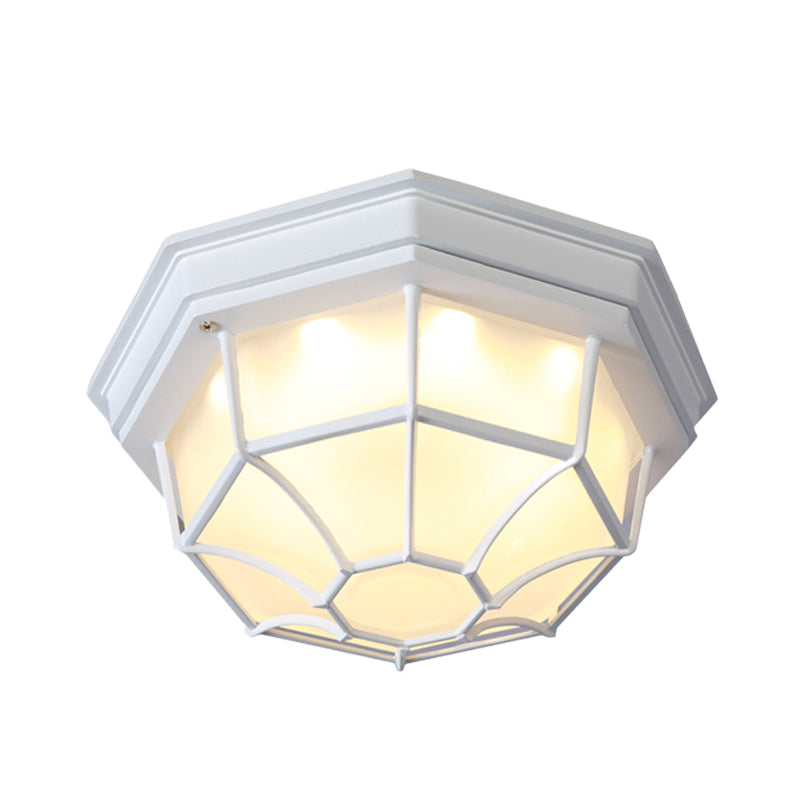 Octagonal Bedroom Flushmount Lodges Opal Glass 1-Head White/Black Finish Flush Mount Lamp Fixture