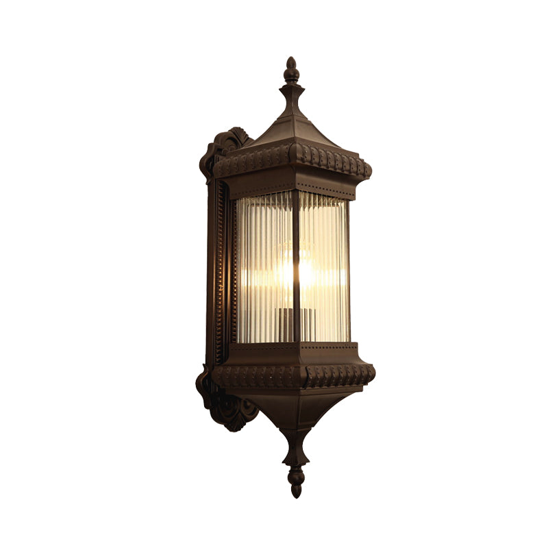 Landkubus muur gemonteerd licht 1-bulb helder geribbelde glazen buitenwandlicht SCONCE in koffie