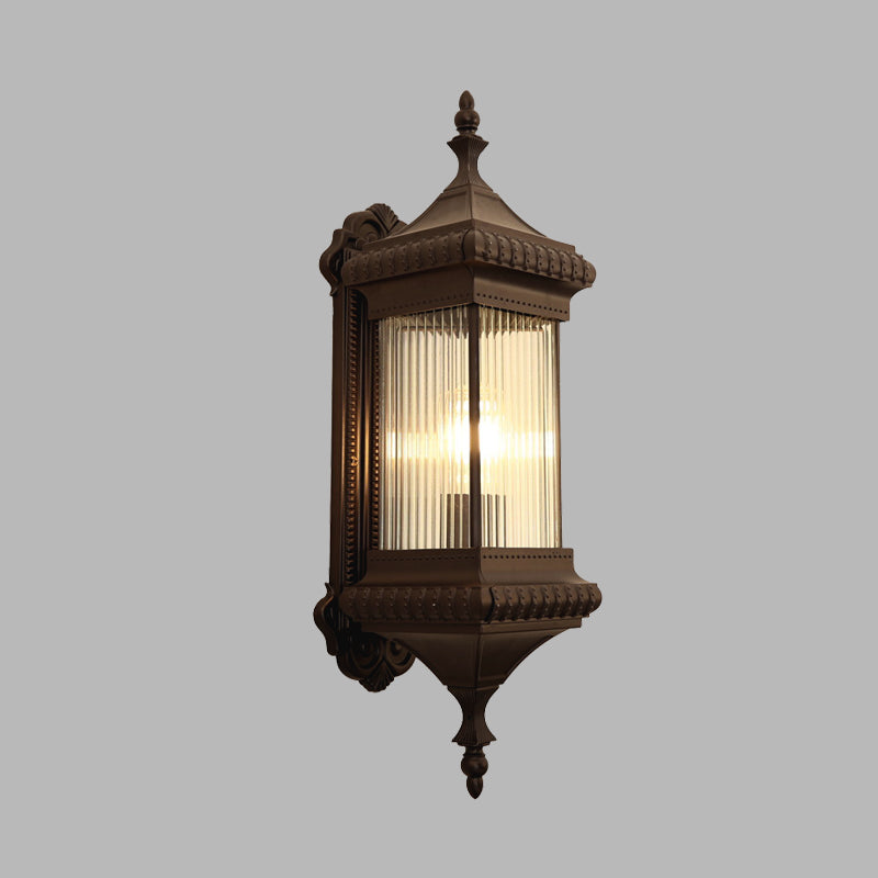 Landkubus muur gemonteerd licht 1-bulb helder geribbelde glazen buitenwandlicht SCONCE in koffie