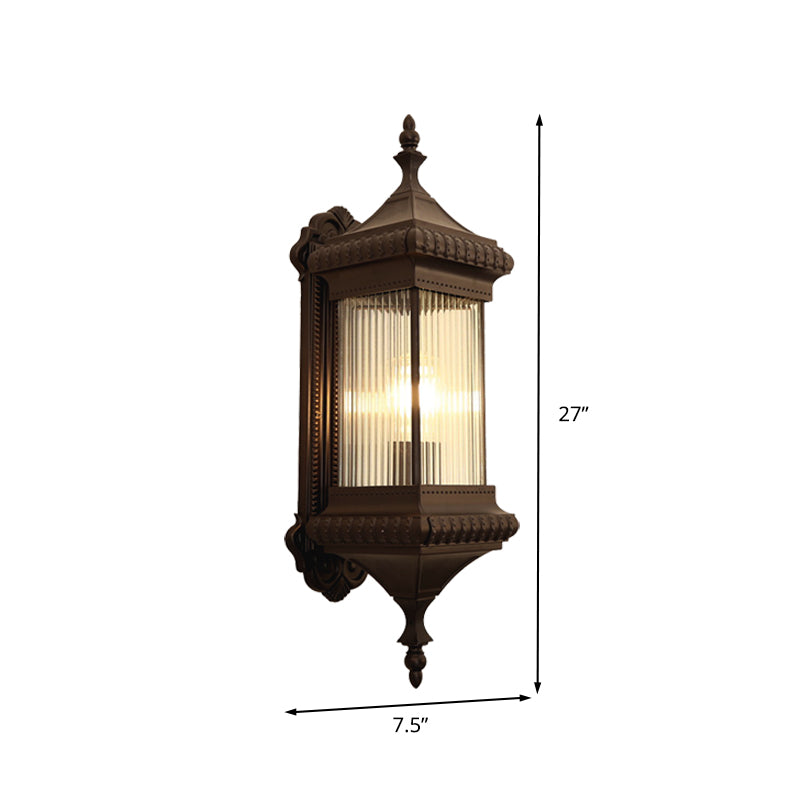 Landkubus muur gemonteerd licht 1-bulb helder geribbelde glazen buitenwandlicht SCONCE in koffie