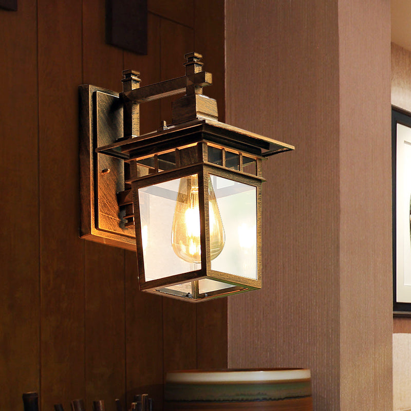 Finition de café 1 tête de mur d'éclairage d'éclairage country pavillon de lampe murale en métal avec une teinte en verre transparent, 8,5 "/ 11" de largeur