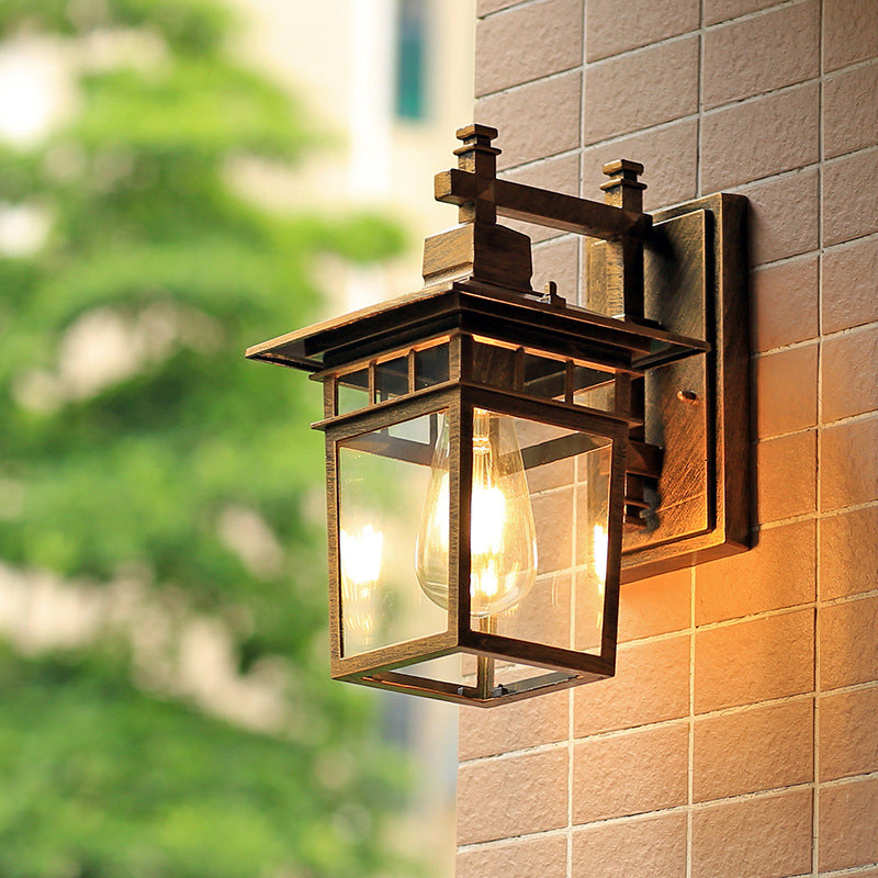 Finition de café 1 tête de mur d'éclairage d'éclairage country pavillon de lampe murale en métal avec une teinte en verre transparent, 8,5 "/ 11" de largeur