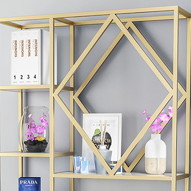 Modern Bookcase Gold Metal Open Back Shelf Bookcase with Shelves for Living Room