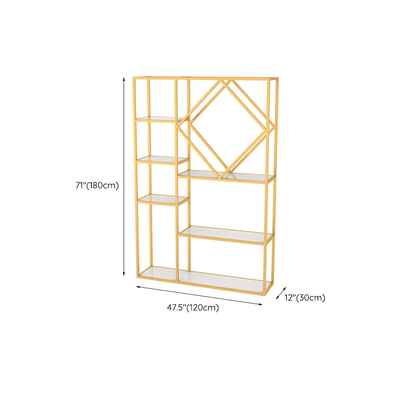 Modern Bookcase Gold Metal Open Back Shelf Bookcase with Shelves for Living Room