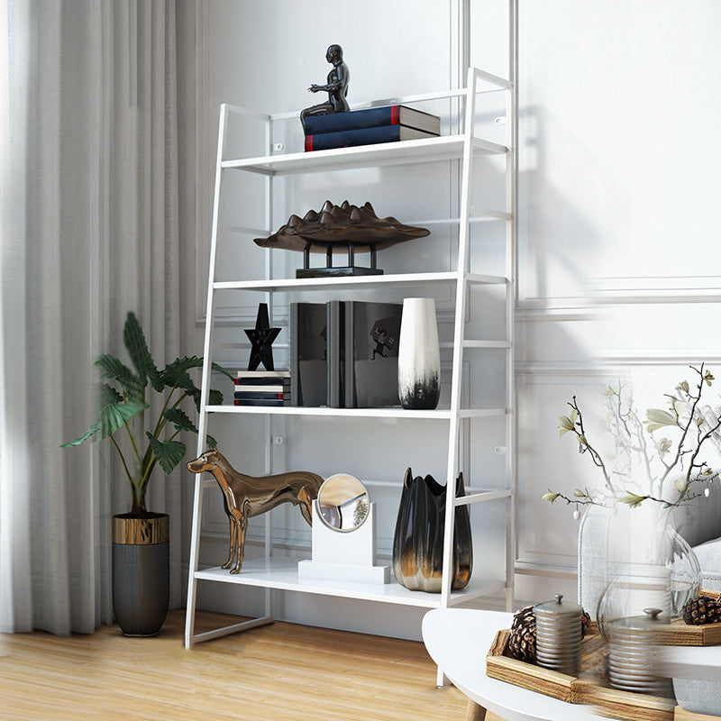 Modern Bookshelf Ladder Metal Open Back Shelf Bookcase with Shelves for Living Room