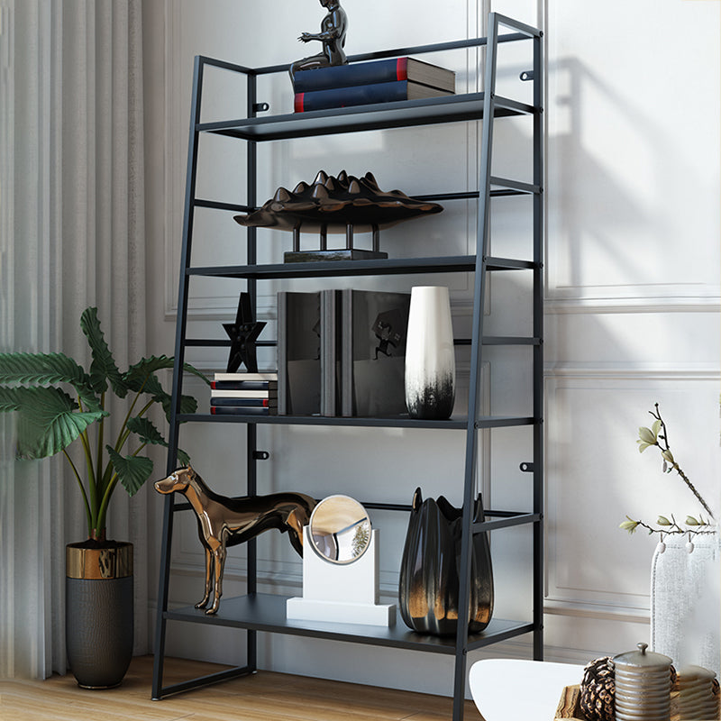 Modern Bookshelf Ladder Metal Open Back Shelf Bookcase with Shelves for Living Room