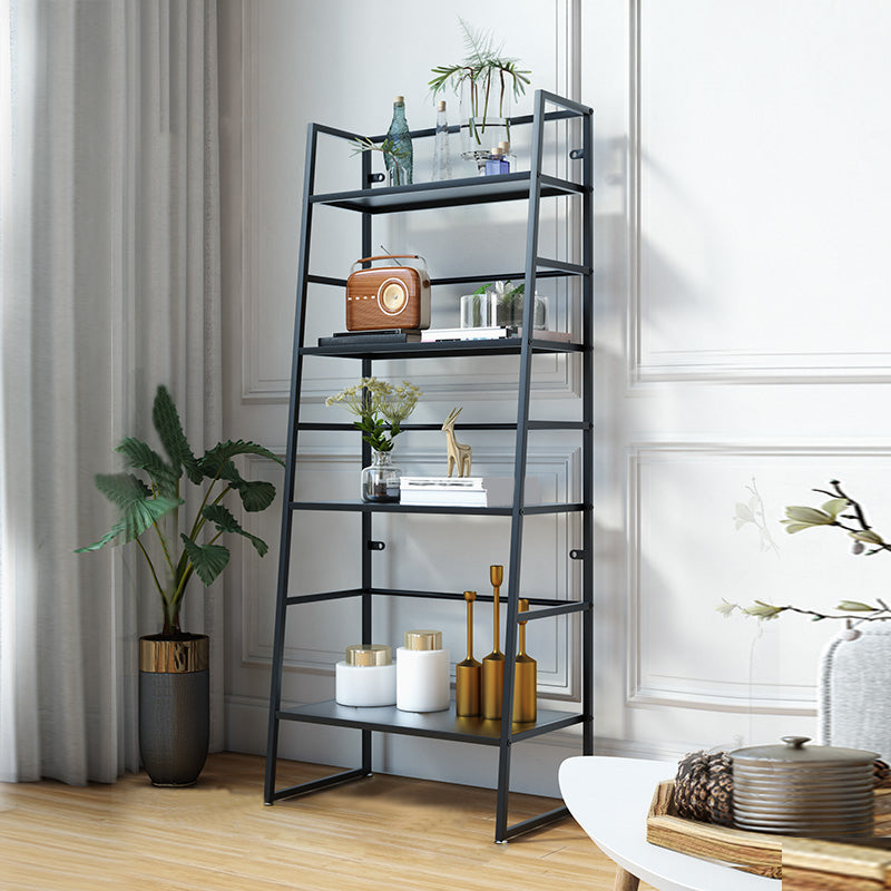 Modern Bookshelf Ladder Metal Open Back Shelf Bookcase with Shelves for Living Room