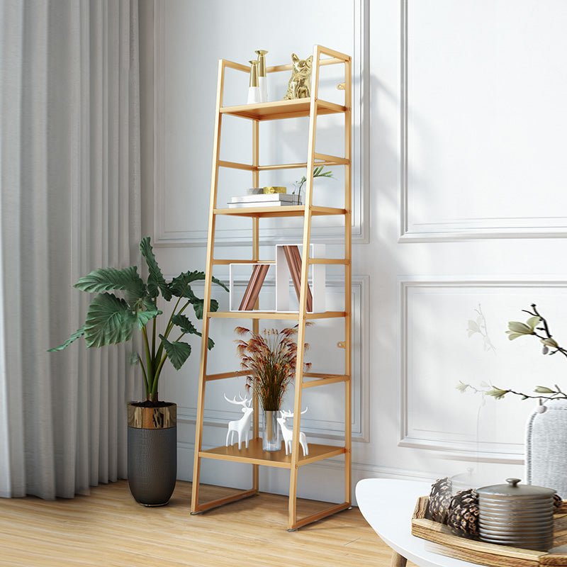 Modern Bookshelf Ladder Metal Open Back Shelf Bookcase with Shelves for Living Room